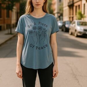 Messy Buns Lazy Days NWOT Size Large Graphic T-Shirt "Be A Piece Of Peace”
